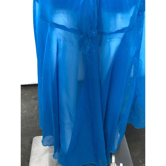 Y2K RAMPAGE Blue GLITTER Overlay, Cowl Neck, ASYMMETRICAL, Ruffle Dress S. AS IS - Picture 10 of 10